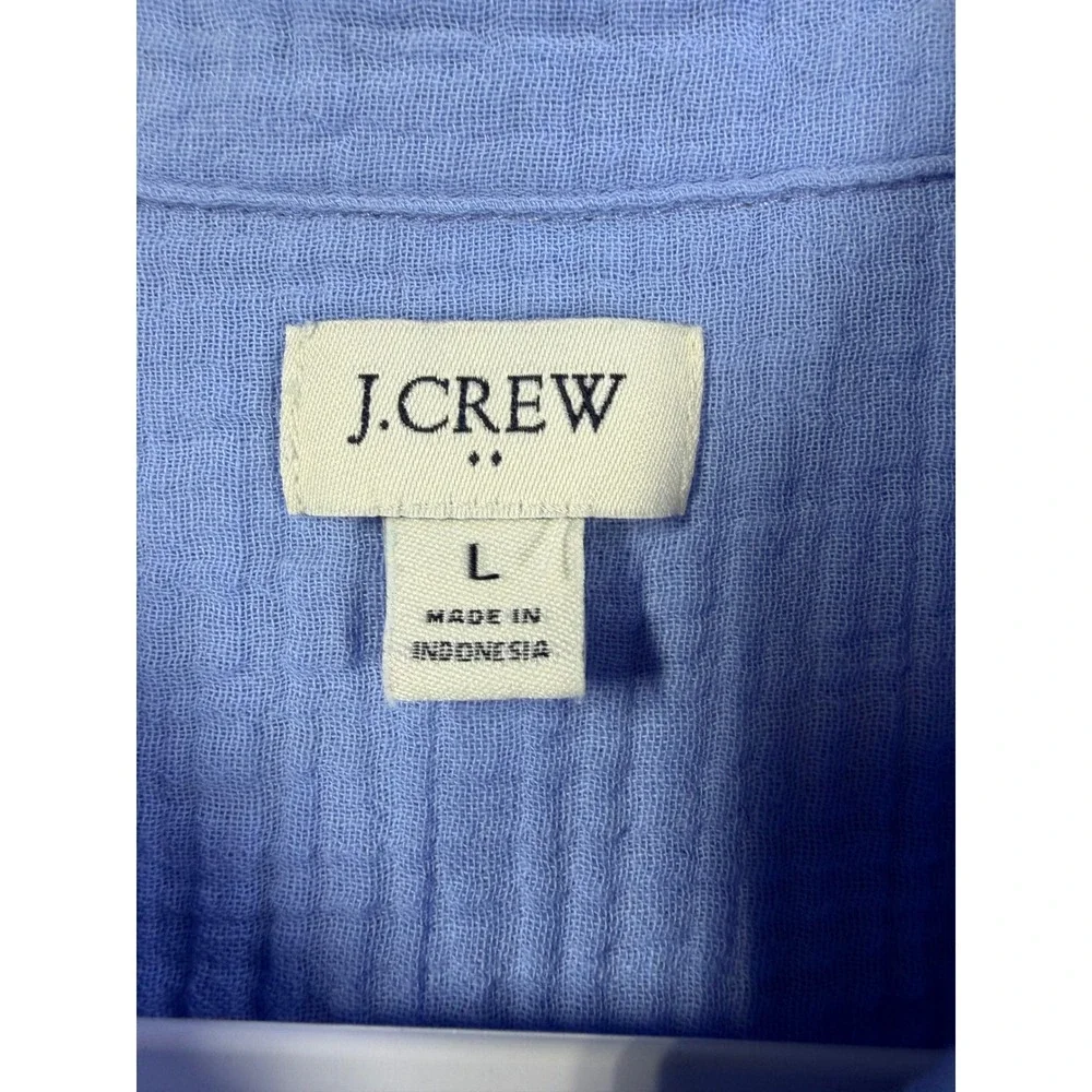 J.Crew Button Down Shirt Womens L Blue Double Gauze Cotton Long Sleeve Casual